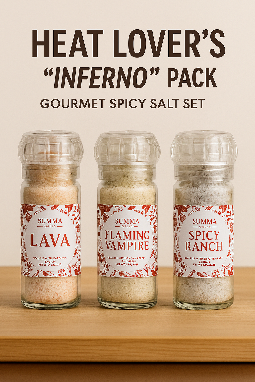 Heat Lover’s Inferno Pack – 3 Gourmet Spicy Salt Grinders