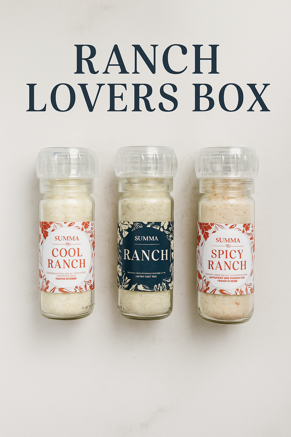 Three Summa Salts ranch seasoning jars — Cool Ranch, Classic Ranch, and Spicy Ranch — shown together for the Ranch Lovers Box.